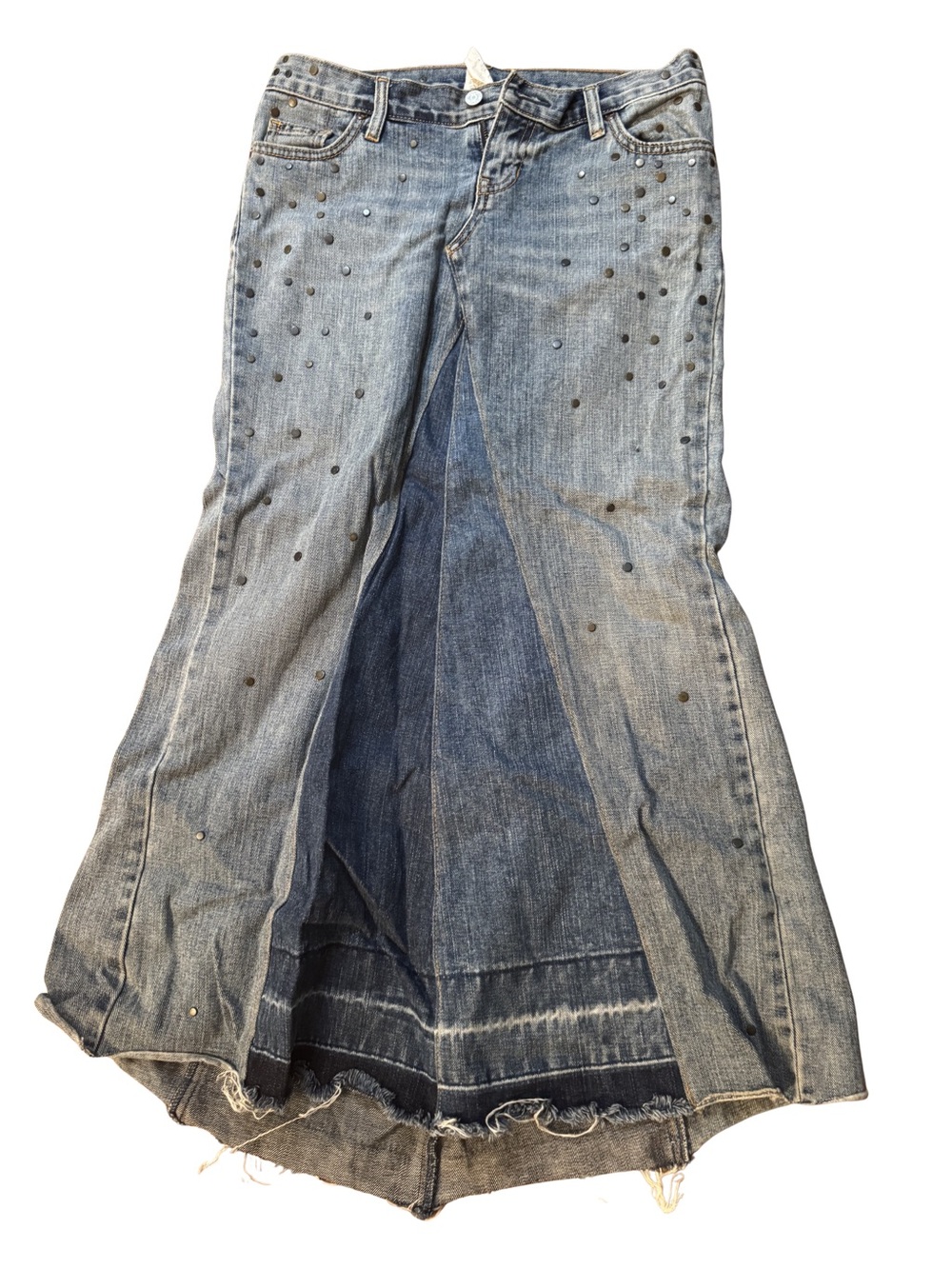 GAP Studded Two-Tone Blue Flare Denim Skirt